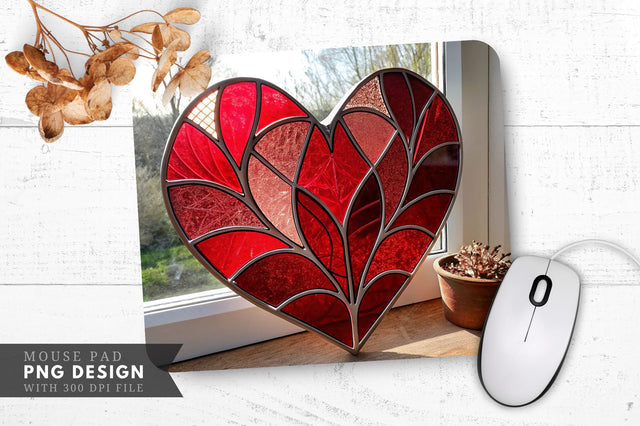 Realistic Red Stained Glass Heart Mouse Pad PNG Design Sublimation Regulrcrative 