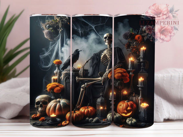 Realistic Skull Candle Gothic Halloween Tumbler, Skull Candle Wrap, Gothic Decor Sublimation, 20Oz Skinny Tumbler, Creepy Candlelight Design, Dark Horror Drinkware, Haunted Skull Tumbler Sublimation Li Zamperini 