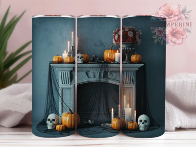 Realistic Skull Candle Gothic Halloween Tumbler, Skull Candle Wrap, Gothic Decor Sublimation, 20Oz Skinny Tumbler, Creepy Candlelight Design, Dark Horror Drinkware, Haunted Skull Tumbler Sublimation Li Zamperini 