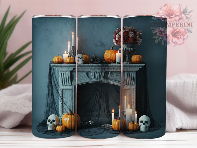 Realistic Skull Candle Gothic Halloween Tumbler, Skull Candle Wrap, Gothic Decor Sublimation, 20Oz Skinny Tumbler, Creepy Candlelight Design, Dark Horror Drinkware, Haunted Skull Tumbler Sublimation Li Zamperini 