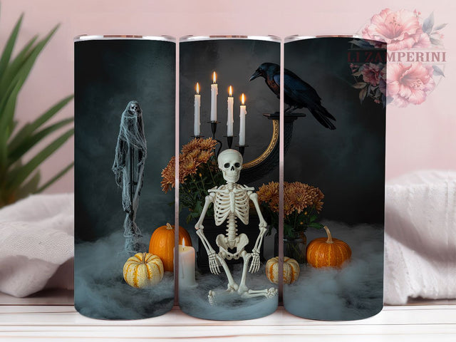 Realistic Skull Candle Gothic Halloween Tumbler, Skull Candle Wrap, Gothic Decor Sublimation, 20Oz Skinny Tumbler, Creepy Candlelight Design, Dark Horror Drinkware, Haunted Skull Tumbler Sublimation Li Zamperini 