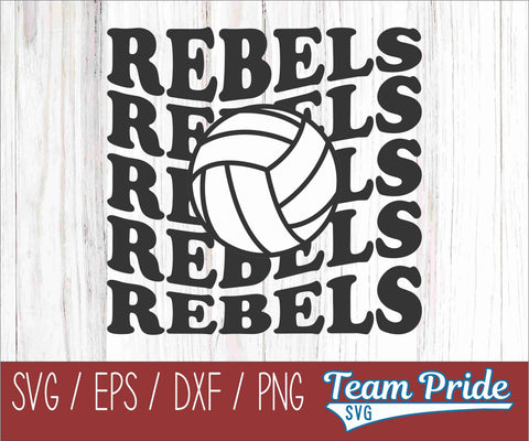 Rebels Volleyball Retro Wave SVG Digital Download Printable - SVG, EPS, DXF, PNG SVG Team Pride SVG 