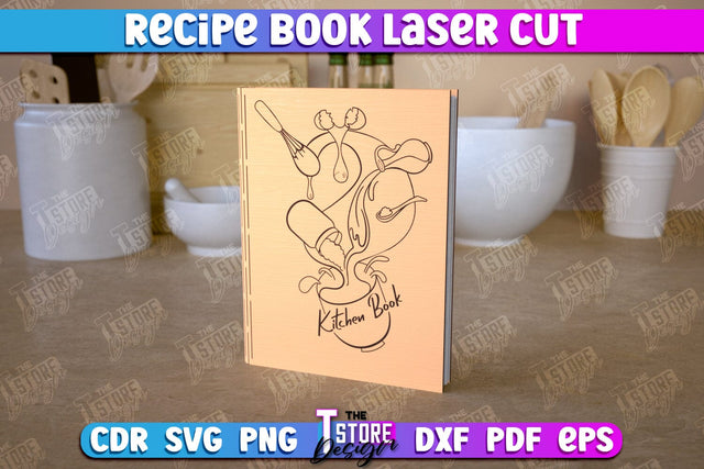 Recipe Book | Book Cover | Cookbook Recipes | Wooden Binder | CNC File SVG The T Store Design 