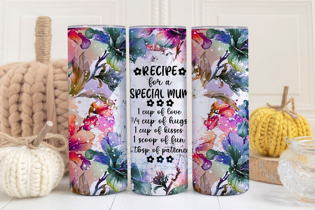 Recipe for a special mum 20 oz skinny tumbler sublimation design Flower Seamless floral digital PNG Straight wrap Waterslide download Sublimation BouDesign 