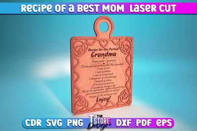 Recipe of a Best Mom Laser Cut | Kitchen Quotes | Home Design | Cutting Board SVG The T Store Design 