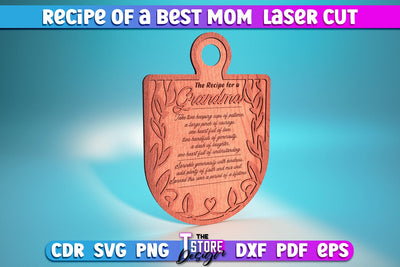Recipe of a Best Mom Laser Cut | Kitchen Quotes | Home Design | Cutting Board SVG The T Store Design 