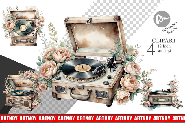 Record Player Clipart Sublimation artnoy 