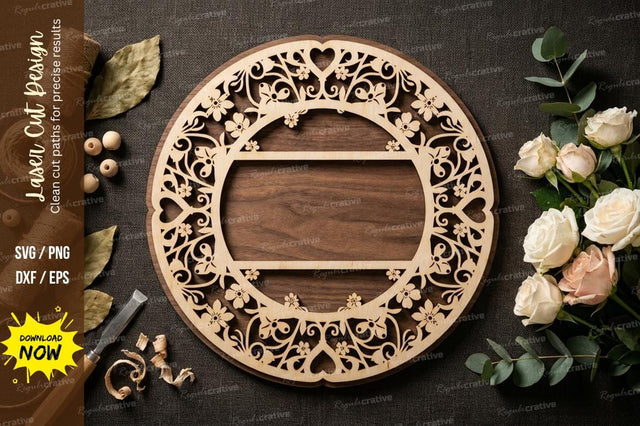 Rectangle Floral Border Frame – Laser Cut Wooden Name Sign SVG SVG Regulrcrative 