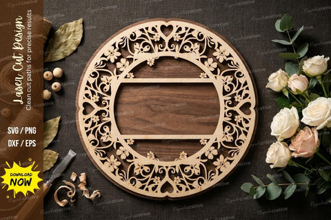 Rectangle Floral Border Frame – Laser Cut Wooden Name Sign SVG SVG Regulrcrative 