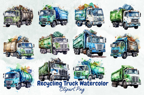 Recycling Truck Watercolor Clipart Bundle Sublimation Designangry 
