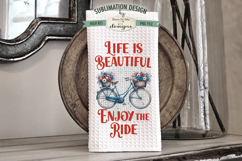 Red and Blue Bicycles Sublimation Designs for Kitchen Towels Sublimation Ewe-N-Me Designs 