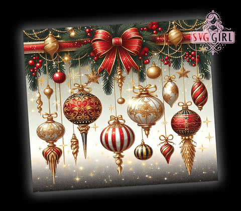 Red And Gold Christmas Ornaments 20oz Tumbler Wrap Sublimation Design, Straight Tapered Tumbler Wrap, Merry Christmas Tumbler Png, Instant Digital Download Sublimation SvggirlplusArt 