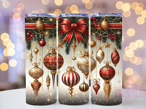 Red And Gold Christmas Ornaments 20oz Tumbler Wrap Sublimation Design, Straight Tapered Tumbler Wrap, Merry Christmas Tumbler Png, Instant Digital Download Sublimation SvggirlplusArt 