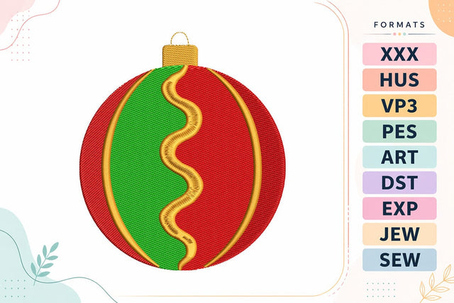 Red and Green Christmas Ornament with Gold Trim Embroidery Design Embroidery/Applique DESIGNS sg embroidery 