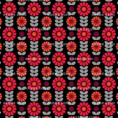 Red And Grey Mid Century Modern Floral Pattern Digital Paper Digital Pattern Karma Genie Graphics 