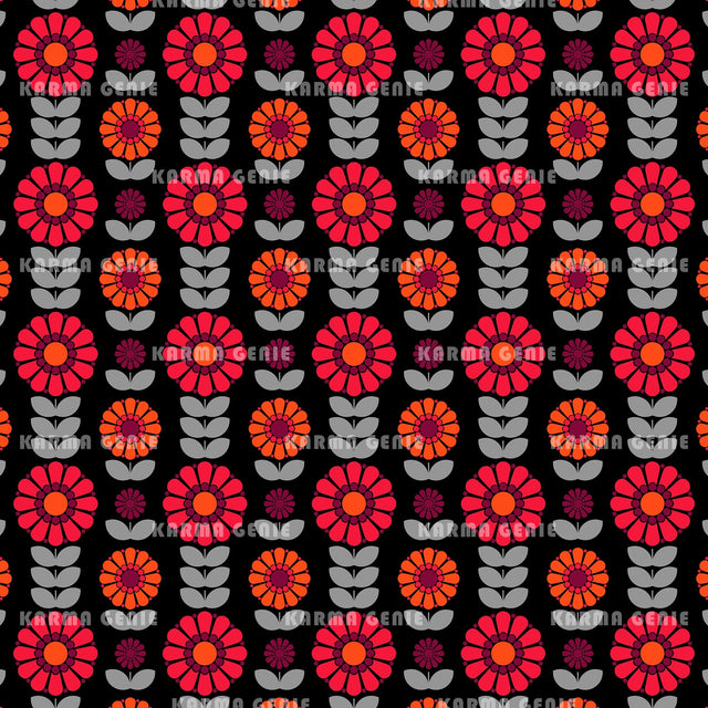 Red And Grey Mid Century Modern Floral Pattern Digital Paper Digital Pattern Karma Genie Graphics 