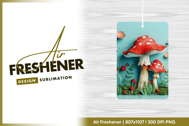 Red and White Mushrooms with Grass and Leaves on a Blue Background Sublimation Regulrcrative 