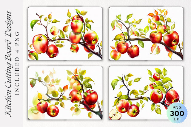 Red Apples Glass Cutting Board PNG Design Sublimation Regulrcrative 