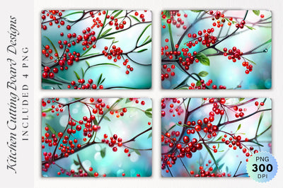 Red Berries Glass Cutting Board PNG Design Sublimation Regulrcrative 