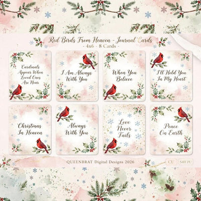 Red Birds From Heaven Journal Cards 1 Digital Pattern QueenBrat Digital Designs 