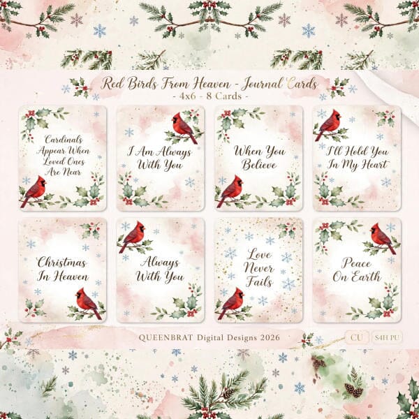 Red Birds From Heaven Journal Cards 1 Digital Pattern QueenBrat Digital Designs 