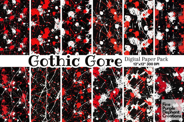 Red Black Abstract Splatter Digital Paper | Blood Halloween Horror Pattern Digital Pattern Fine Purple Elephant Creations 
