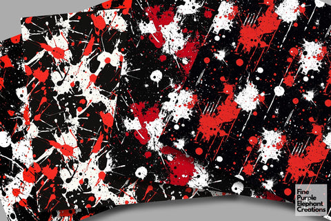Red Black Abstract Splatter Digital Paper | Blood Halloween Horror Pattern Digital Pattern Fine Purple Elephant Creations 