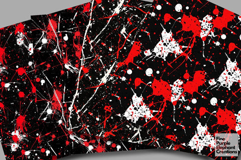 Red Black Abstract Splatter Digital Paper | Blood Halloween Horror Pattern Digital Pattern Fine Purple Elephant Creations 