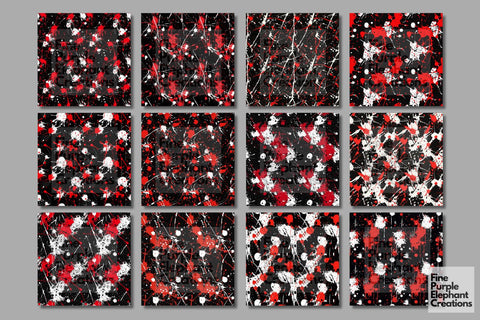 Red Black Abstract Splatter Digital Paper | Blood Halloween Horror Pattern Digital Pattern Fine Purple Elephant Creations 