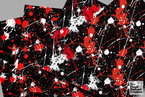 Red Black Abstract Splatter Digital Paper | Blood Halloween Horror Pattern Digital Pattern Fine Purple Elephant Creations 