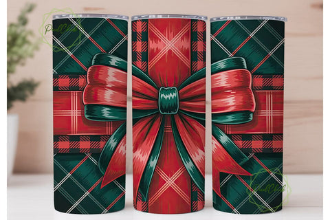 Red & Black Plaid Bow 20oz Tumbler Wrap Sublimation PixelChick 