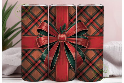 Red & Black Plaid Bow 20oz Tumbler Wrap Sublimation PixelChick 