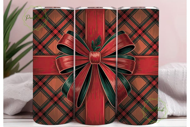Red & Black Plaid Bow 20oz Tumbler Wrap Sublimation PixelChick 