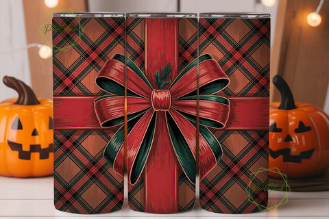 Red & Black Plaid Bow 20oz Tumbler Wrap Sublimation PixelChick 