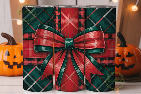 Red & Black Plaid Bow 20oz Tumbler Wrap Sublimation PixelChick 