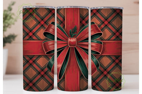 Red & Black Plaid Bow 20oz Tumbler Wrap Sublimation PixelChick 