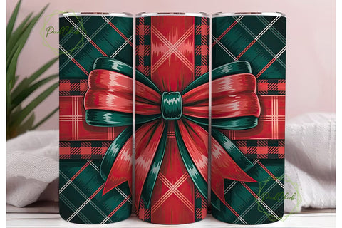 Red & Black Plaid Bow 20oz Tumbler Wrap Sublimation PixelChick 