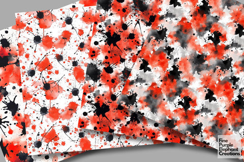 Red Black Watercolor Abstract Splatter Digital Paper | Blood Halloween Horror Pattern Digital Pattern Fine Purple Elephant Creations 