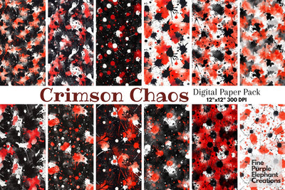 Red Black Watercolor Abstract Splatter Digital Paper | Blood Halloween Horror Pattern Digital Pattern Fine Purple Elephant Creations 