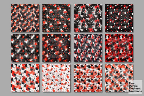 Red Black Watercolor Abstract Splatter Digital Paper | Blood Halloween Horror Pattern Digital Pattern Fine Purple Elephant Creations 