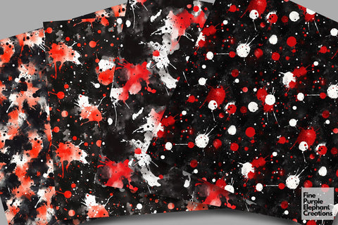 Red Black Watercolor Abstract Splatter Digital Paper | Blood Halloween Horror Pattern Digital Pattern Fine Purple Elephant Creations 