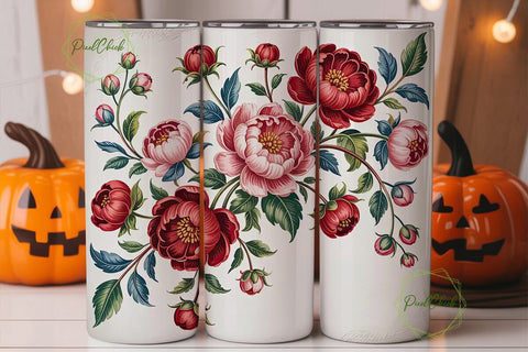 Red & Blue Floral 20oz Tumbler Wrap Sublimation PixelChick 