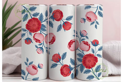 Red & Blue Floral 20oz Tumbler Wrap Sublimation PixelChick 