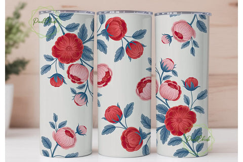 Red & Blue Floral 20oz Tumbler Wrap Sublimation PixelChick 