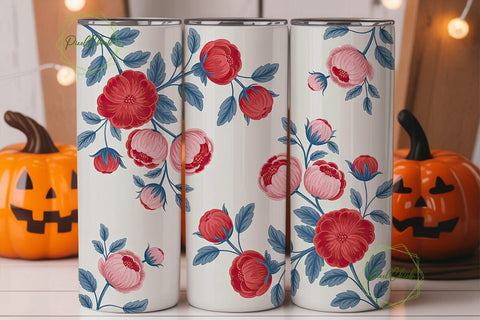 Red & Blue Floral 20oz Tumbler Wrap Sublimation PixelChick 