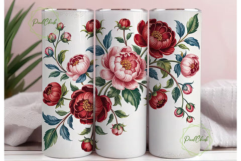 Red & Blue Floral 20oz Tumbler Wrap Sublimation PixelChick 