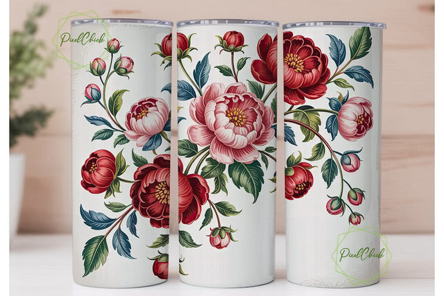 Red & Blue Floral 20oz Tumbler Wrap Sublimation PixelChick 