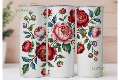 Red & Blue Floral 20oz Tumbler Wrap Sublimation PixelChick 