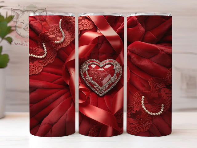Red Bow Heart Tumbler, Valentine Bow Wrap, Romantic Heart Cup, 20oz Sublimation Wrap, Stylish Valentine Design Tumbler, Artistic Bow Heart Cup, Festive Love Theme Wrap Sublimation Lara' s Designs 