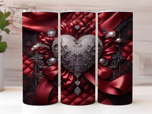 Red Bow Heart Tumbler, Valentine Bow Wrap, Romantic Heart Cup, 20oz Sublimation Wrap, Stylish Valentine Design Tumbler, Artistic Bow Heart Cup, Festive Love Theme Wrap Sublimation Lara' s Designs 